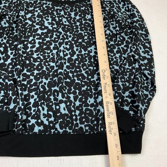 LOFT Womens Animal Print Blouse Blue Black Scoop Neck Pullover Top Long Sleeve S - Picture 6 of 12